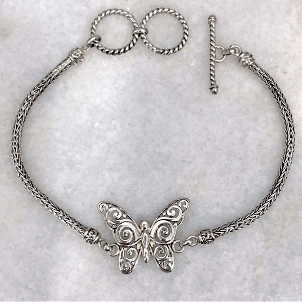 Sterling Silver Tulang Naga Butterfly Charm Toggle Bracelet